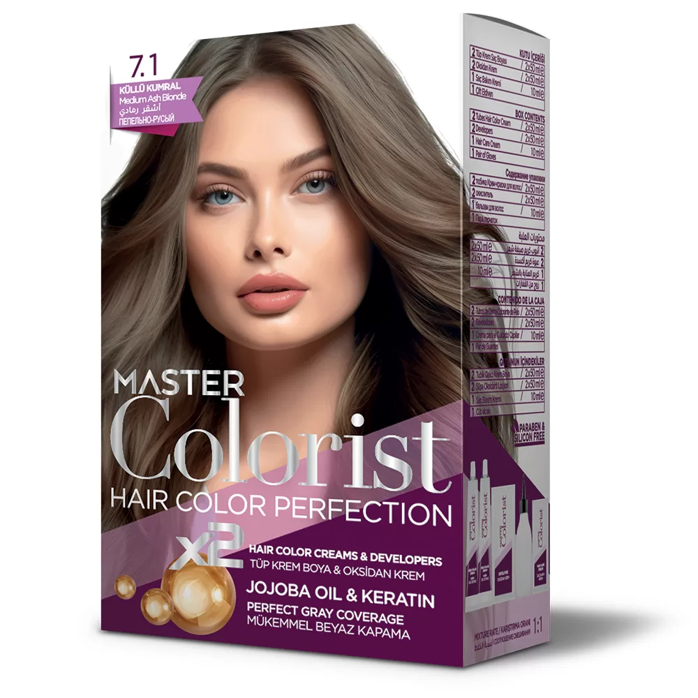 Фарба для волосся Master Colorist 7.1 Попелясто-русий, 2x50 мл+2x50 мл+10 мл